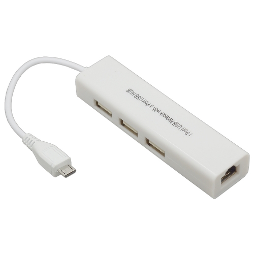 Micro USB 2.0 Fast Ethernet Netzwerkkonverter + 3 Port USB Hub wei