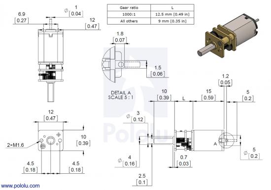 Pololu 75:1 Mikro-Metall-Getriebemotor HP 6V mit verlängerter Motorwelle