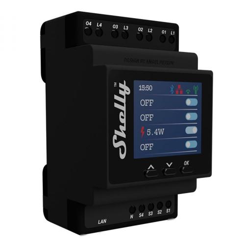 Shelly Pro 4PM, 4 Kanal WLAN + Bluetooth Schaltaktor mit Messfunktion, DIN Rail Montage