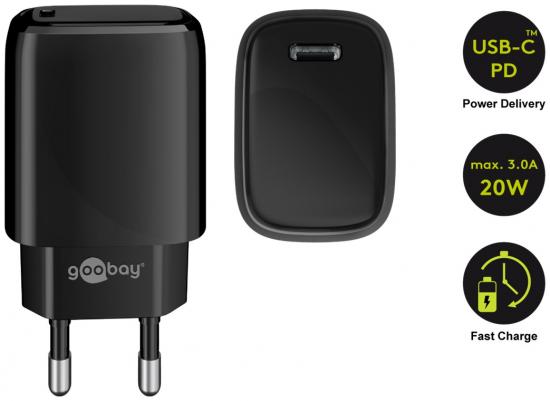 USB Schnellladegert / Netzteil, Power Delivery, USB-C, 20W, schwarz