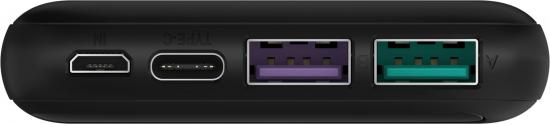 Quickcharge Powerbank mit QC3.0, PowerDelivery und USB-C, 10.000 mAh, schwarz