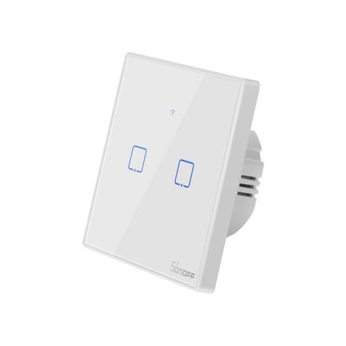 Sonoff T2EU2C-TX Smart Wall Switch, 2-Kanal Wand-Schaltaktor, wei, mit Rahmen, WiFi + 433MHz