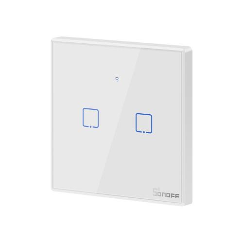Sonoff T2EU2C-TX Smart Wall Switch, 2-Kanal Wand-Schaltaktor, wei, mit Rahmen, WiFi + 433MHz