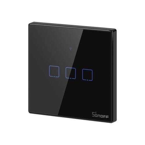 Sonoff T3EU3C-TX Smart Wall Switch, 3-Kanal Wand-Schaltaktor, schwarz, mit Rahmen, WiFi + 433MHz