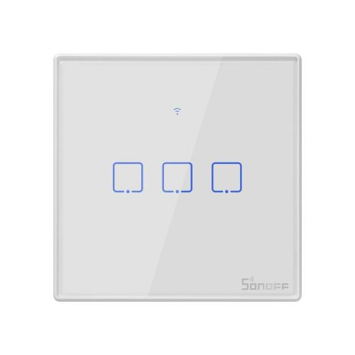 Sonoff T2EU3C-TX Smart Wall Switch, 3-Kanal Wand-Schaltaktor, wei, mit Rahmen, WiFi + 433MHz