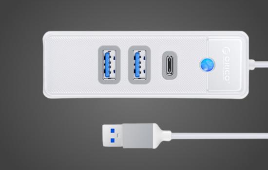 Orico Hub Adapter USB zu 2x USB 3.0 + USB-C, 0,15m, Wei
