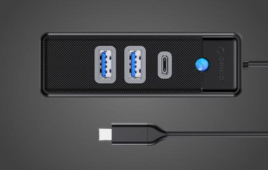 Orico Hub Adapter USB-C zu 2x USB 3.0 + USB-C, 0,15m, Schwarz