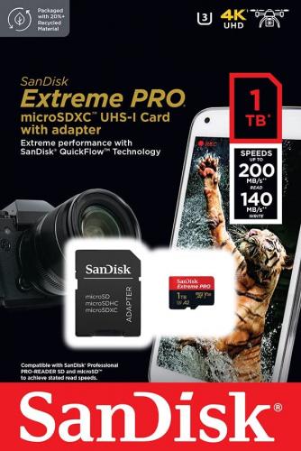 SanDisk Extreme Pro microSDXC A2 UHS-I U3 V30 200MB/s Speicherkarte + Adapter 1TB