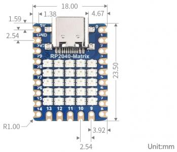 Waveshare RP2040-Matrix Entwicklungsboard: 55 RGB LED Matrix, 2MB NOR-Flash, 20 GPIO-Pins, USB-C