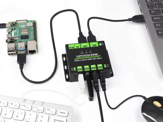Waveshare Industrieller USB 3.2 Hub: 4-Port Erweiterung, umschaltbare Doppelhosts, Mehrfachschutz