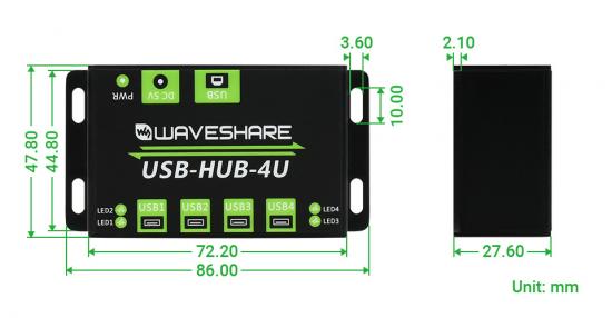 Waveshare Industrieller USB 2.0 Hub: 4-Port Erweiterung, Mehrfachschutz, ohne Netzteil