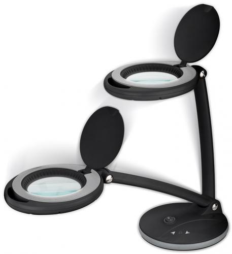 Kaltlicht LED Lupenleuchte, Tischversion mit Standfu und Touch Schalter zur Helligkeitsregelung, 6W, schwarz