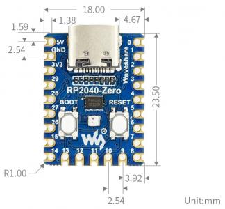 Waveshare RP2040-Zero, Dual-Core 133MHz, 2MB Flash, USB-C, GPIO Pins, MCU-Board, mit Header