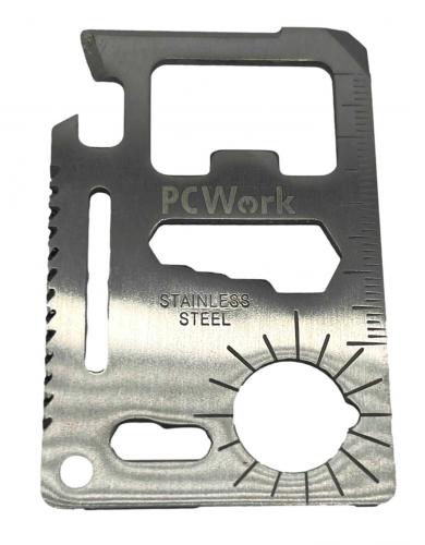 PCWork, PCW08D, 11 in 1 Multitool, Kreditkarten-Design, Edelstahl