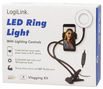 LogiLink Smartphone-Ringlicht: Flexibel, Einstellbare Farbtemperatur,  8,5 cm 