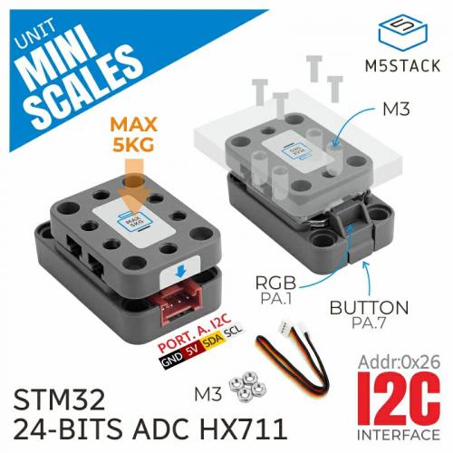 M5Stack Mini Scales Unit, STM32, HX711 ADC, I2C, 5KG Kapazitt, SK6812 LED, Arduino/Python