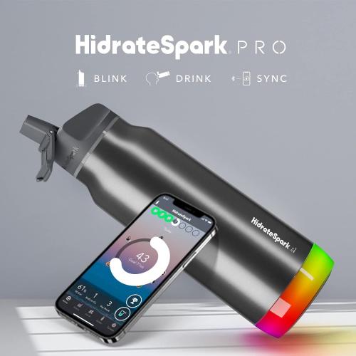 HidrateSpark PRO 946 ml, BPA freie intelligente Edelstahl-Trinkflasche, Strohhalm