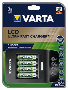 VARTA LCD Ultra Fast Charger+ Schnellladegert, AA/AAA + 12V, LCD-Anzeige, inkl. 4 Akkus