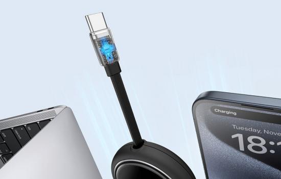Baseus Free2Draw, einziehbares Kabel, USB-C - USB-C, 100W PD, 1m, schwarz