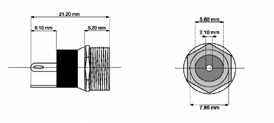 DC-Einbaubuchse für Hohlstecker 5,5x2,1mm - Lötanschluss