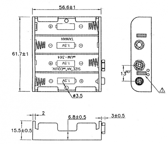 Batteriehalter für 4x Mignon AA mit Druckknopfanschluss