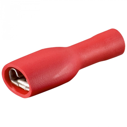 Flachstecker, weiblich, 6,3mm, vollisoliert, rot