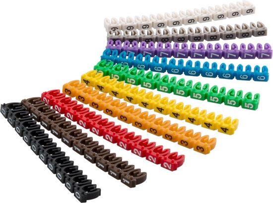 Kabelmarker-Clips / Kennzeichnungsringe, Ziffern 0-9, farbig, 10x 10 Stck - fr Kabeldurchmesser von ca.: 1,5-2,5 mm
