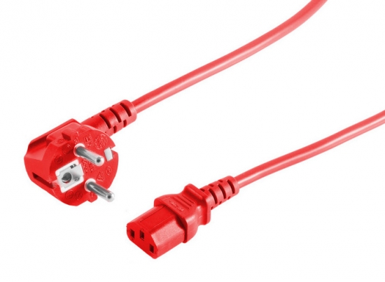 Kaltgerte Netzkabel Schutzkontakt-Stecker abgewinkelt  IEC320-C13 Buchse rot - Lnge: 3,0m