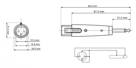 XLR-Adapter, XLR-Buchse (3-Pin) - 6,35mm Klinkenstecker (2-Pin, Mono)
