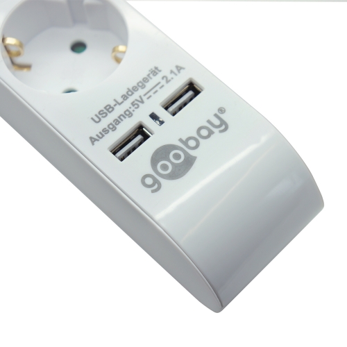 4-fach Steckdosenleiste mit Schalter und 2 USB Ports (je 2,1A), wei, 1,4m