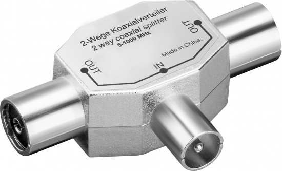 Antennenverteiler / T-Adapter, 2x IEC/Koax-Buchse - IEC/Koax-Stecker, Metallausfhrung