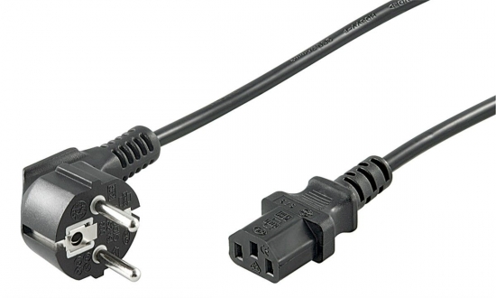 Kaltgerte Netzkabel Schutzkontakt-Stecker abgewinkelt  IEC320-C13 Buchse schwarz - Lnge: 3,0 m