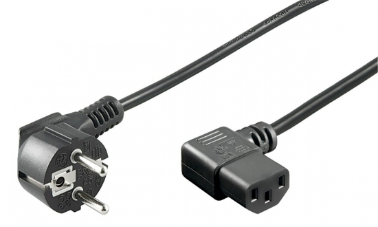 Kaltgeräte Netzkabel Schutzkontakt-Stecker abgewinkelt – IEC320-C13 Buchse abgewinkelt schwarz - Länge: 1,50 m