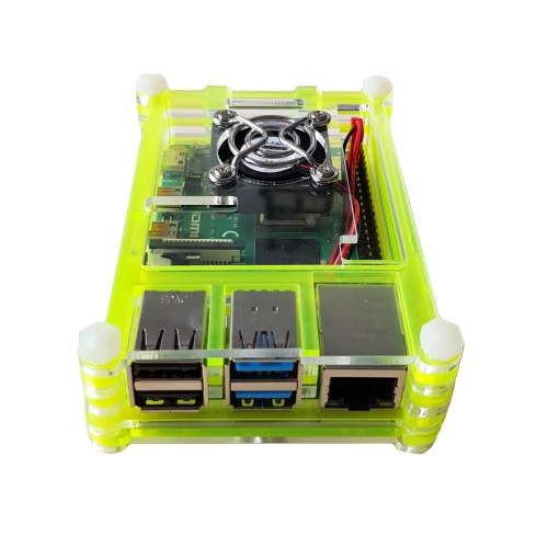 Gehuse fr Raspberry Pi 4 mit Lfter, stackable, transparent/toxic green