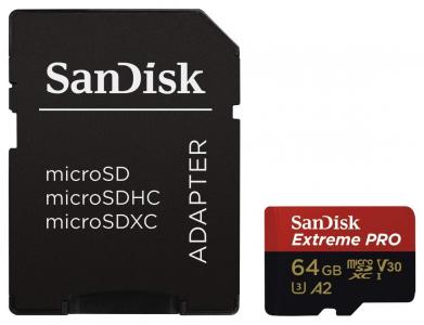 SanDisk Extreme Pro microSDXC A2 UHS-I U3 V30 Speicherkarte + Adapter 64GB