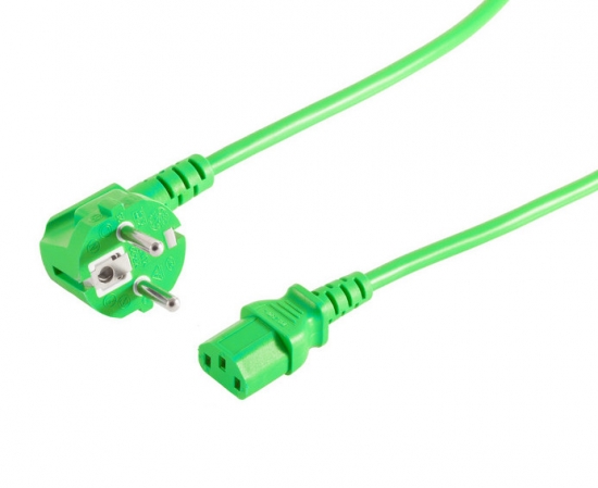 Kaltgerte Netzkabel Schutzkontakt-Stecker abgewinkelt  IEC320-C13 Buchse grn - Lnge: 1,80m