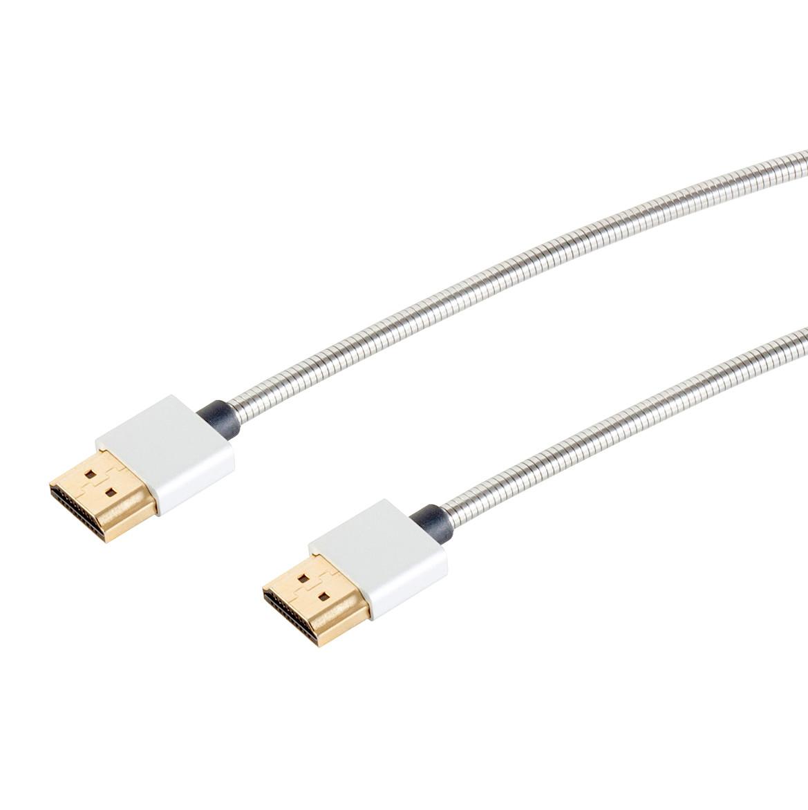 High Speed HDMI Metallkabel mit Ethernet silber - Länge: 1,80m