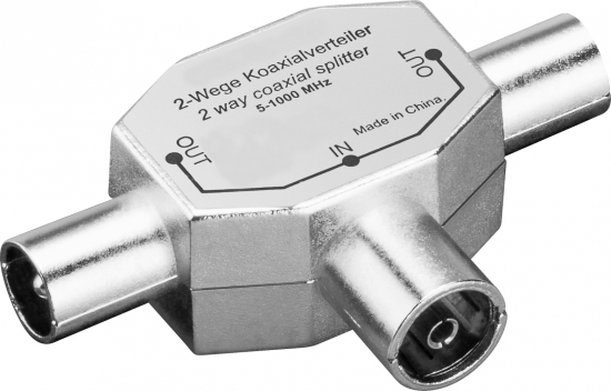 Antennenverteiler / T-Adapter, 2x IEC/Koax-Stecker - IEC/Koax-Buchse, Metallausführung