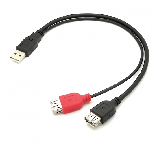 USB 2.0 Y-Kabel - A Stecker - 2x A Buchse 0,30m schwarz