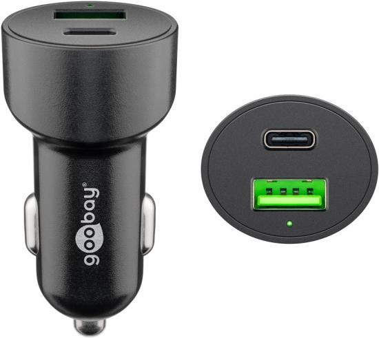 Goobay Dual-USB Auto-Schnellladegert USB-C PD, 48W, Power Delivery, QuickCharge, 12 - 24V 