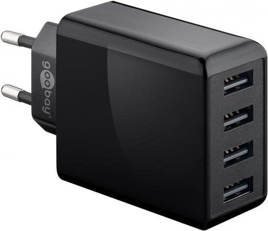 4 Port USB Ladegerät / Netzteil, 4x USB-A, 30W, schwarz