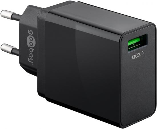 USB Schnellladegert / Netzteil, QC 3.0, USB-A, 18W, schwarz