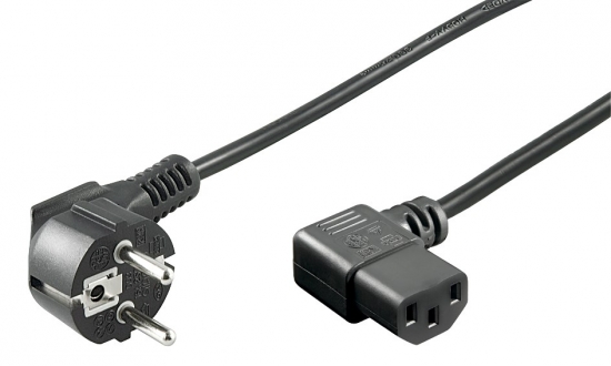 Kaltgerte Netzkabel Schutzkontakt-Stecker abgewinkelt  IEC320-C13 Buchse abgewinkelt schwarz - Lnge: 2,0 m
