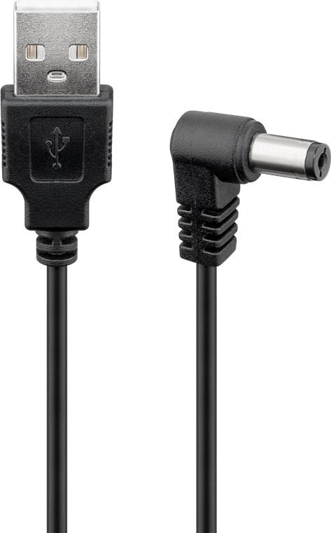 USB Strom Adapterkabel, A Stecker – Hohlstecker 5,5 x 2,1mm gewinkelt, schwarz - Länge: 0,50 m