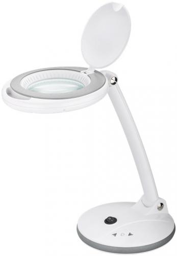 Kaltlicht LED Lupenleuchte, Tischversion mit Standfuß und Touch Schalter zur Helligkeitsregelung, 6W, weiß