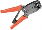 Crimpzange für Modularstecker (RJ 10/11/12/45) mit Kabelschneider und Abisolierer, orange