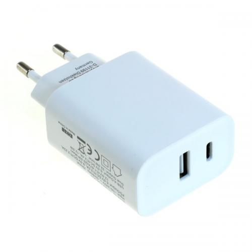 Dual USB Schnellladegert / Netzteil, Power Delivery, USB-C + USB-A, 32W, wei