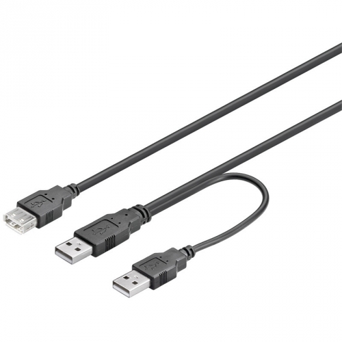 USB 2.0 Hi-Speed Dual Power Kabel - 2 x A Stecker > A Buchse 0,30 m schwarz