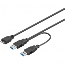 USB 3.0 Dual Power SuperSpeed Kabel, A Stecker > Micro B Stecker schwarz - Lnge: 1,80 m