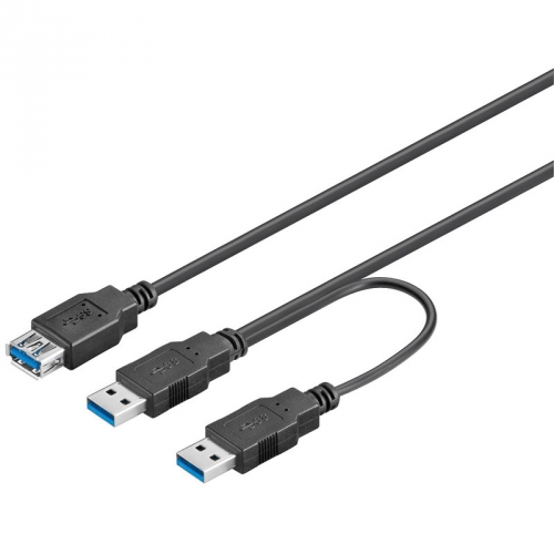 USB 3.0 Dual Power SuperSpeed Kabel, 2x A Stecker > A Buchse 0,30 m schwarz